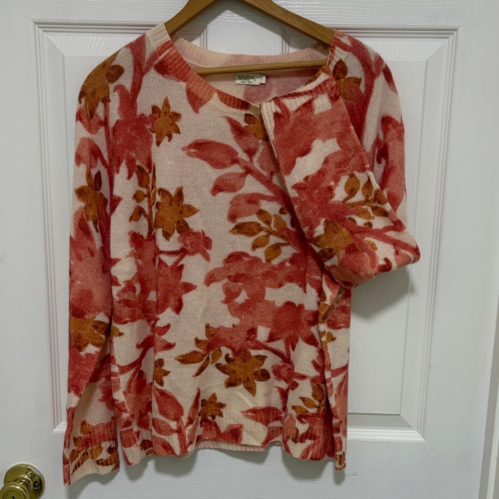 Spartina 449 Floral Cardigan - Red and Brown